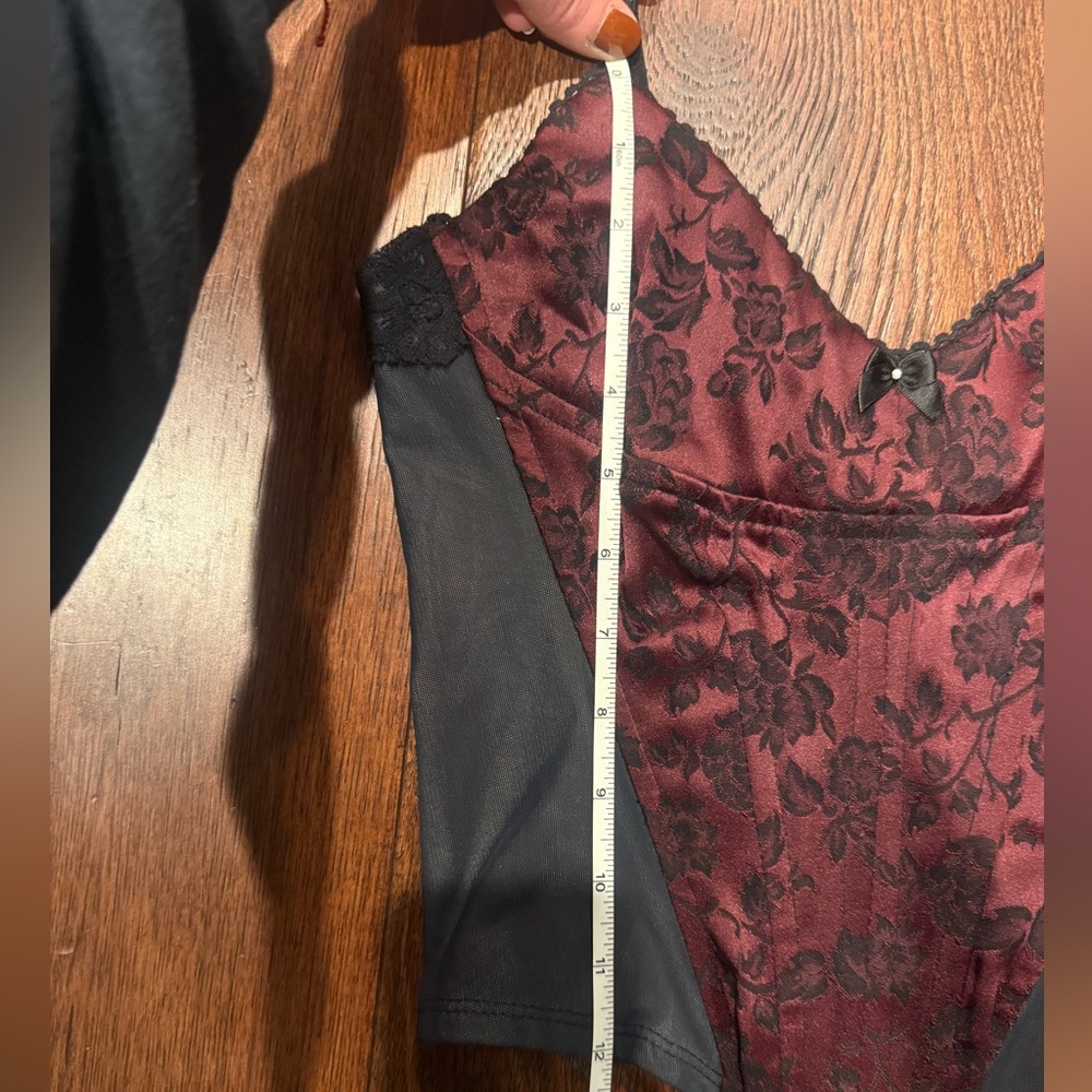 LE CHATEAU VINTAGE WOMEN’S FLORAL SATIN CORSET TOP, SIZE SMALL, BLACK - Picture 10 of 13